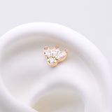 Detail View 1 of Implant Grade Titanium OneFit Threadless Golden Triple Marquise Sparkle Flower Top Part-Clear Gem