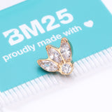 Detail View 3 of Implant Grade Titanium OneFit Threadless Golden Triple Marquise Sparkle Flower Top Part-Clear Gem