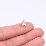 Detail View 2 of Implant Grade Titanium OneFit Threadless Golden Triple Marquise Sparkle Flower Top Part-Clear Gem