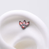 Detail View 1 of Implant Grade Titanium OneFit Threadless Blackline Triple Marquise Sparkle Flower Top Part-Red