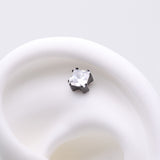 Detail View 1 of Implant Grade Titanium OneFit Threadless Blackline Prong Set Square Gem Sparkle Top Part-Clear Gem