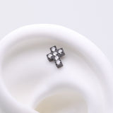Detail View 1 of Implant Grade Titanium OneFit Threadless Blackline Multi-Gem Cross Top Part-Clear Gem
