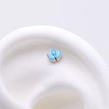 Detail View 1 of Implant Grade Titanium OneFit Threadless Triple Marquise Fire Opal Leaflet Top Part-Blue Opal
