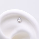 Detail View 1 of Implant Grade Titanium OneFit Threadless Teardrop Sparkle Top Part-Clear Gem