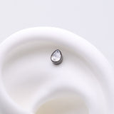 Detail View 1 of Implant Grade Titanium OneFit Threadless Blackline Teardrop Sparkle Top Part-Clear Gem