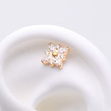 Detail View 1 of Implant Grade Titanium OneFit Threadless Golden Marquise Flower Brilliance Top Part-Clear Gem