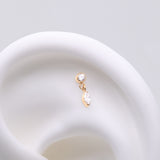 Detail View 1 of Implant Grade Titanium OneFit Threadless Golden Bezel Set Marquise Dangle Sparkle Top Part-Clear Gem