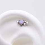 Detail View 1 of Implant Grade Titanium OneFit Threadless Bali Beaded Monarch Fire Opal Sparkle Top Part-Clear Gem/Purple Opal
