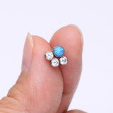 Detail View 2 of Implant Grade Titanium OneFit Threadless Fire Opal Floral Multi-Gem Sparkle Top Part-Clear Gem/Blue Opal
