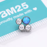 Detail View 3 of Implant Grade Titanium OneFit Threadless Fire Opal Floral Multi-Gem Sparkle Top Part-Clear Gem/Blue Opal