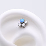 Detail View 1 of Implant Grade Titanium OneFit Threadless Fire Opal Floral Multi-Gem Sparkle Top Part-Clear Gem/Blue Opal