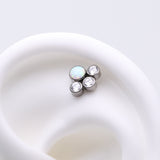 Detail View 1 of Implant Grade Titanium OneFit Threadless Fire Opal Floral Multi-Gem Sparkle Top Part-Clear Gem/White Opal