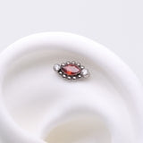 Detail View 1 of Implant Grade Titanium OneFit Threadless Bali Beads Arc Marquise Sparkle Top Part-Clear Gem/Red