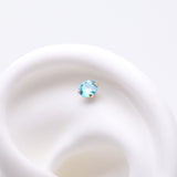 Detail View 1 of Pure24K Implant Grade Titanium OneFit Threadless Aquamarine CZ Prong Set Birthstone Gem Top Part