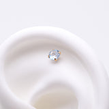 Detail View 1 of Pure24K Implant Grade Titanium OneFit Threadless Light Sapphire CZ Prong Set Birthstone Gem Top Part