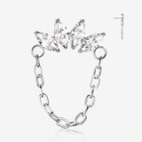 Implant Grade Titanium OneFit Threadless Chained Marquise Sparkle Curve Top Part-Clear Gem