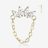 Implant Grade Titanium OneFit Threadless Golden Chained Marquise Sparkle Curve Top Part