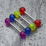 Detail View 1 of Glitter Ball UV Acrylic Barbell Tongue Ring-Blue