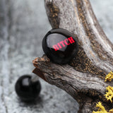 Detail View 1 of BITCH' Logo Acrylic Barbell Tongue Ring-Black