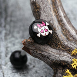 Detail View 1 of Cute Emo Skull Logo Acrylic Barbell Tongue Ring-Black