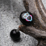 Detail View 1 of Dreamy Heart Owl Logo Acrylic Barbell Tongue Ring-Black