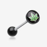 Pot Leaf Logo Acrylic Barbell Tongue Ring-Black