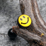 Detail View 1 of Smiley Face Logo Acrylic Barbell Tongue Ring-Yellow
