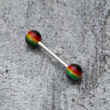 Detail View 2 of Rasta Jamaican Stripe UV Acrylic Barbell Tongue Ring-Rainbow/Multi-Color
