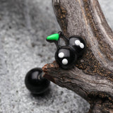 Detail View 1 of Adorable Cherry Acrylic Top Barbell Tongue Ring-Black