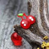 Detail View 1 of Adorable Cherry Acrylic Top Barbell Tongue Ring-Red