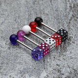 Detail View 2 of Dice Acrylic Top Barbell Tongue Ring-Purple