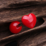Detail View 1 of Adorable Puffy Heart Acrylic Top Barbell Tongue Ring-Red