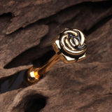 Detail View 1 of Golden Vintage Steel Rose Blossom Barbell Tongue Ring