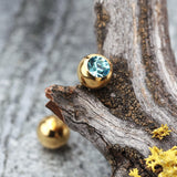 Detail View 1 of Gold Plated Basic Gem Ball Barbell Tongue Ring-Aqua