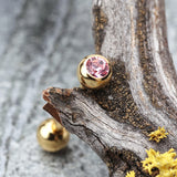 Detail View 1 of Gold Plated Basic Gem Ball Barbell Tongue Ring-Pink