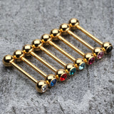 Detail View 2 of Gold Plated Basic Gem Ball Barbell Tongue Ring-Red