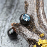 Detail View 1 of Colorline PVD Basic Gem Ball Barbell Tongue Ring-Black/Aqua