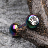 Detail View 1 of Colorline PVD Basic Gem Ball Barbell Tongue Ring-Rainbow/Clear