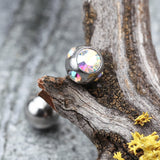 Detail View 1 of Aurora Gem Ball Steel Barbell Tongue Ring-Aurora Borealis