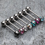Detail View 2 of Aurora Gem Ball Steel Barbell Tongue Ring-Clear Gem