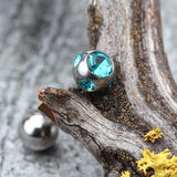 Detail View 1 of Aurora Gem Ball Steel Barbell Tongue Ring-Teal