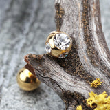 Detail View 1 of Gold Plated Aurora Gem Ball Steel Barbell Tongue Ring-Clear Gem