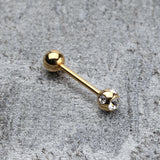 Detail View 2 of Gold Plated Aurora Gem Ball Steel Barbell Tongue Ring-Clear Gem