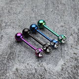 Detail View 2 of Colorline PVD Aurora Gem Ball Steel Barbell Tongue Ring-Black/Clear