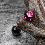 Detail View 1 of Colorline PVD Aurora Gem Ball Steel Barbell Tongue Ring-Black/Fuchsia