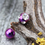 Detail View 1 of Colorline PVD Aurora Gem Ball Steel Barbell Tongue Ring-Purple/Clear