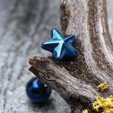 Detail View 1 of Blackline PVD Nautical Star Top Steel Barbell Tongue Ring-Blue