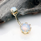 Golden Opalite Stone Crown Prong Set Belly Button Ring*