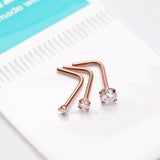 Detail View 1 of 3 Pcs Pack of Assorted Rose Gold Prong Set Sparkle Gem L-Shaped Nose Ring-Clear Gem