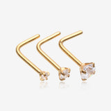 3 Pcs of Assorted Golden Prong Set Sparkle Gem L-Shaped Nose Ring Package